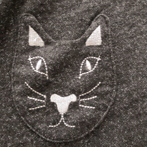 En Creme Cat Kitty Dress. Gray bib dress embroidered cats on pockets Size Medium - Picture 7 of 11